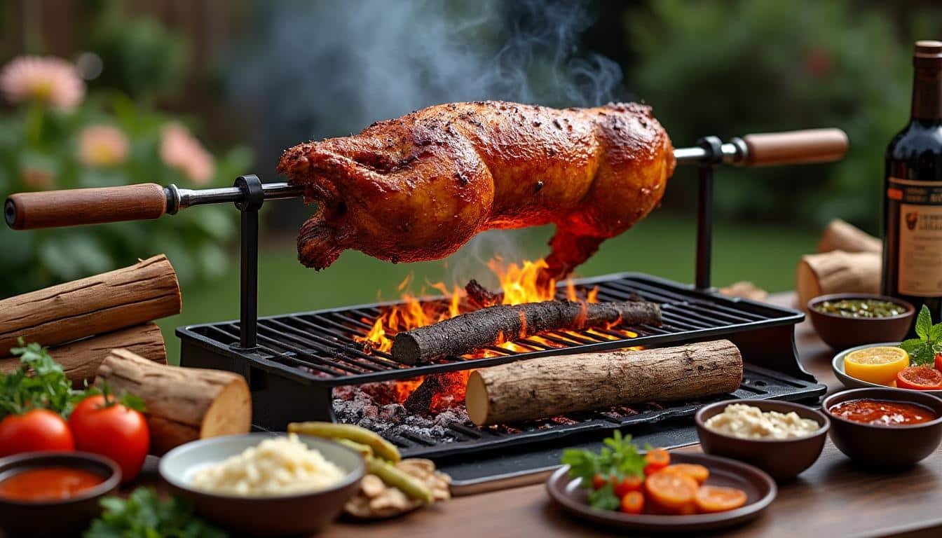 découvrez nos tarifs et prestations pour un coq au feu de bois réussi à domicile, ainsi qu'un cochon grillé savoureux pour vos événements.