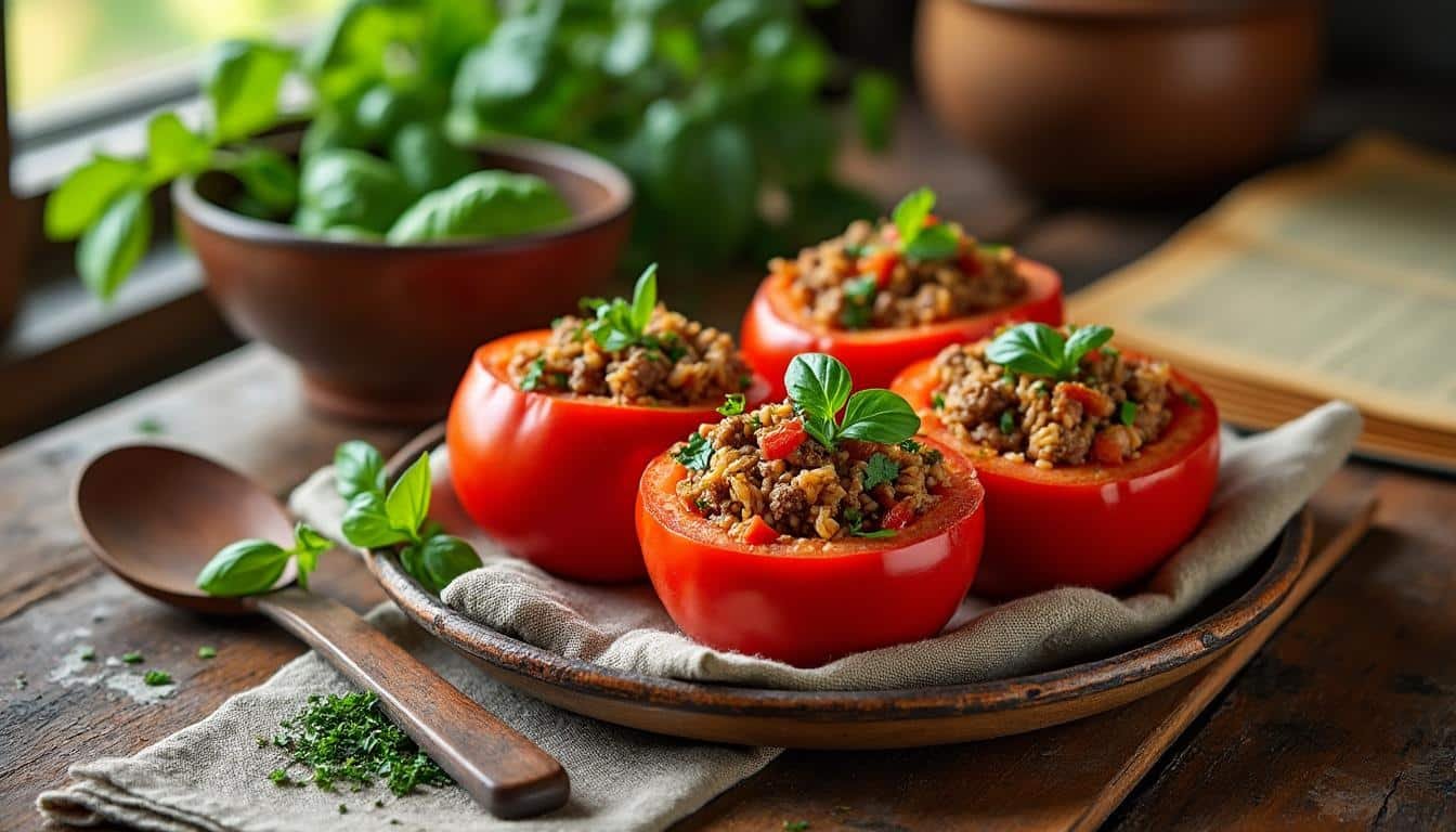 découvrez la recette authentique des tomates farcies à l’ancienne, un secret de nos grands-mères pour un plat savoureux et traditionnel.